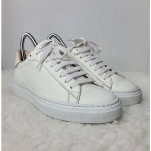 Fabiana Filippi Womens Size 6.5 White Pebbled Leather Sneaker Monili Details
